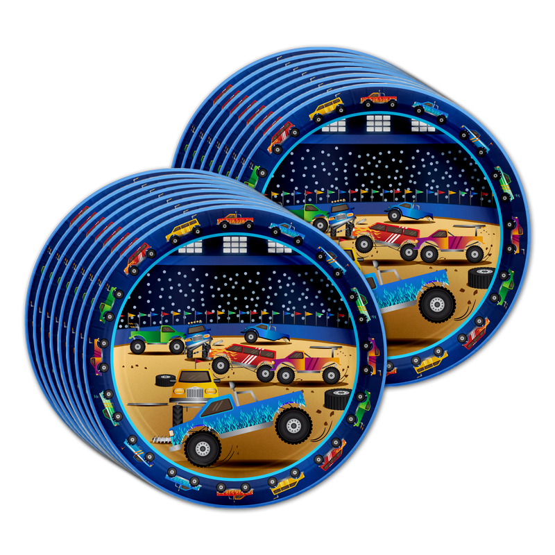 Monster Truck Birthday Party Tableware Kit For 16 Guests - BirthdayGalore.com