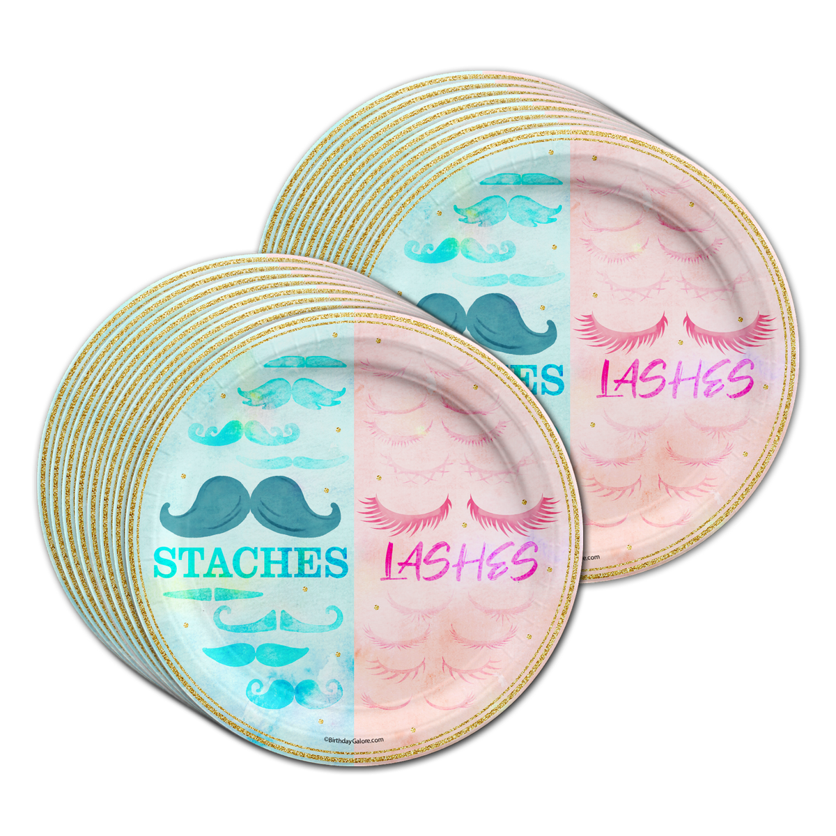 Birthday Galore Lashes or Staches? Gender Reveal Party Tableware Kit For 16 Guests
