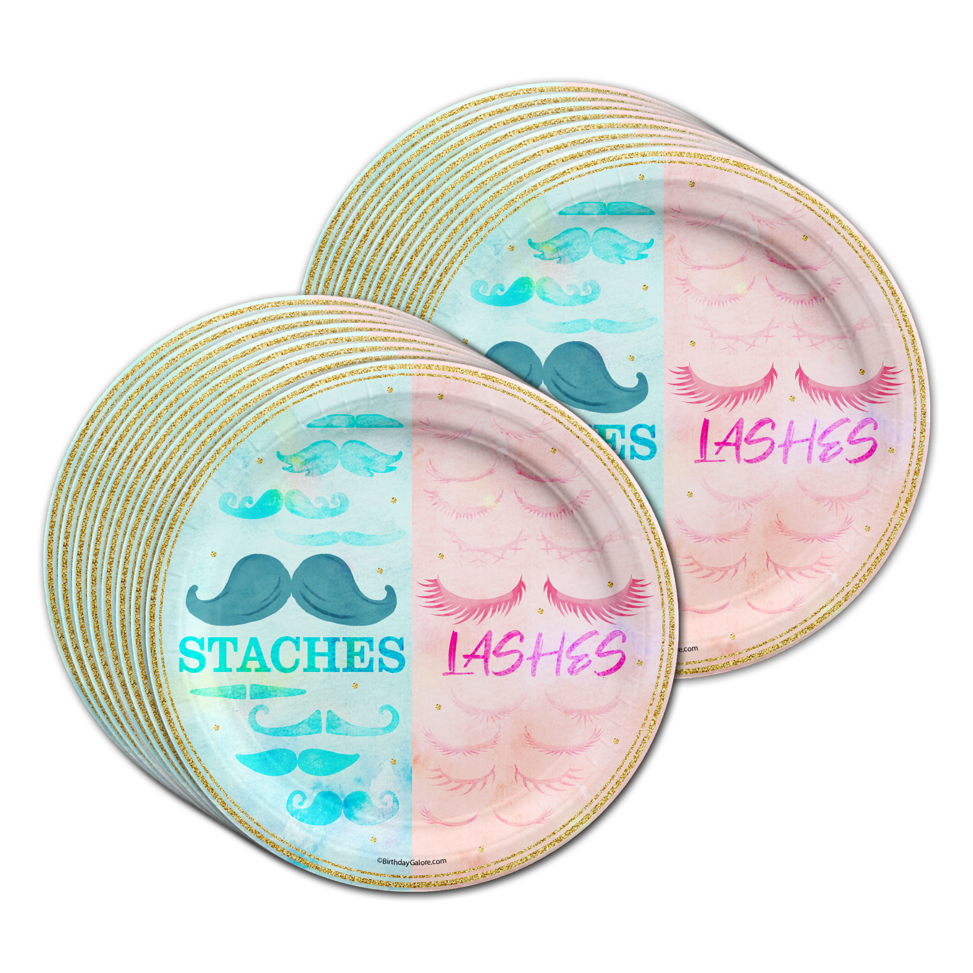 Birthday Galore Lashes or Staches? Gender Reveal Party Tableware Kit For 16 Guests