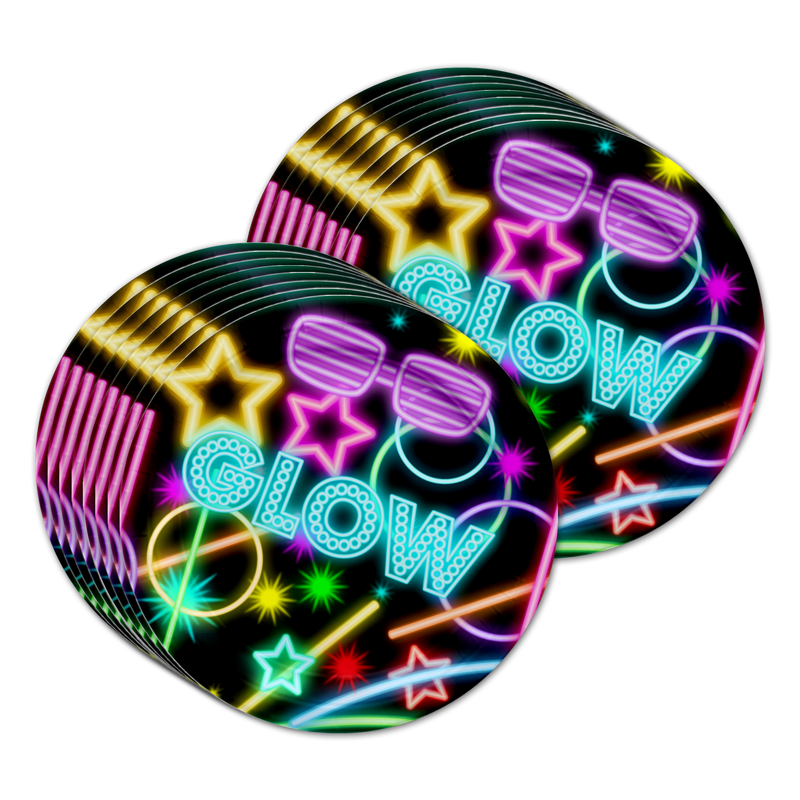 Glow Light Neon Birthday Party Tableware Kit For 16 Guests - BirthdayGalore.com