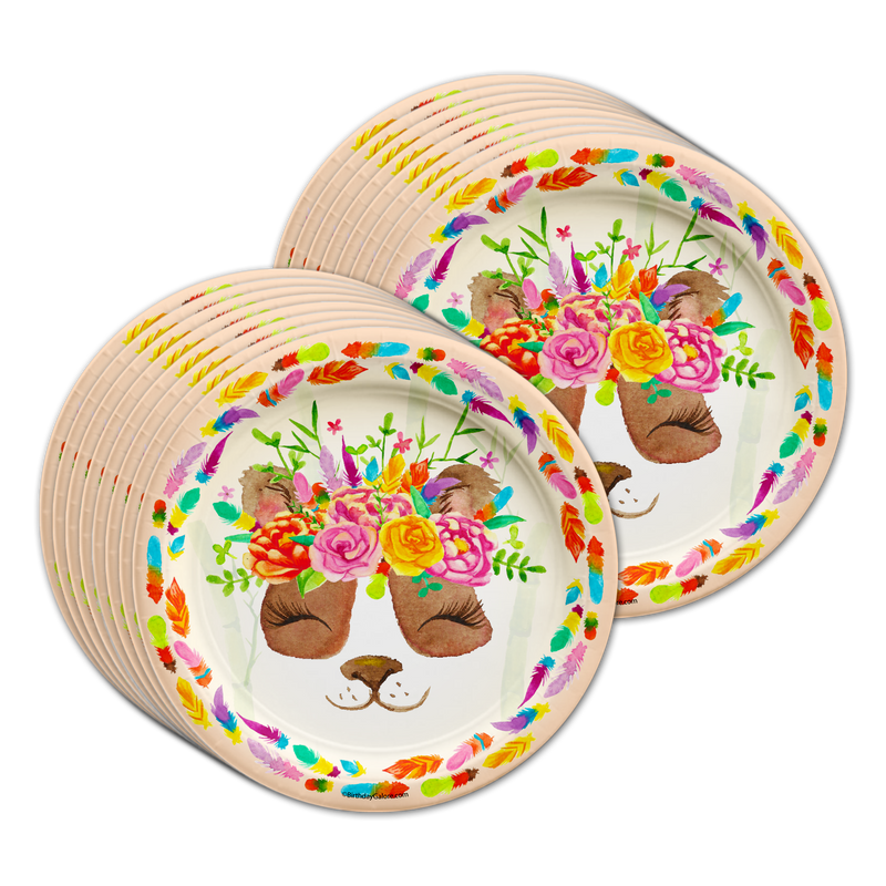 Panda Floral Birthday Party Tableware Kit For 16 Guests