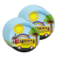 School Bus Birthday Party Tableware Kit For 16 Guests - BirthdayGalore.com