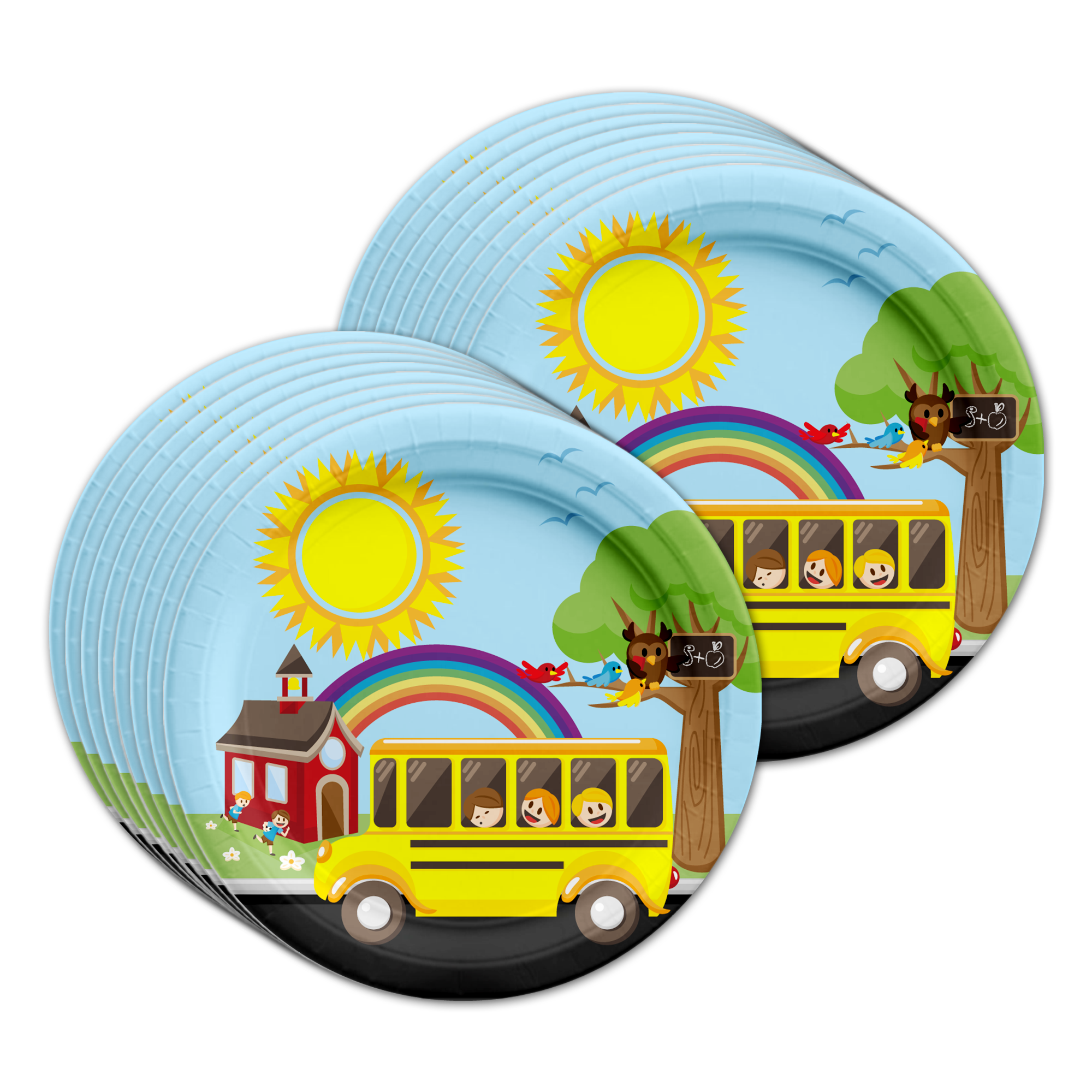 School Bus Birthday Party Tableware Kit For 16 Guests - BirthdayGalore.com