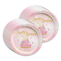 60th Birthday Pink & Gold Party Tableware Kit For 16 Guests - BirthdayGalore.com