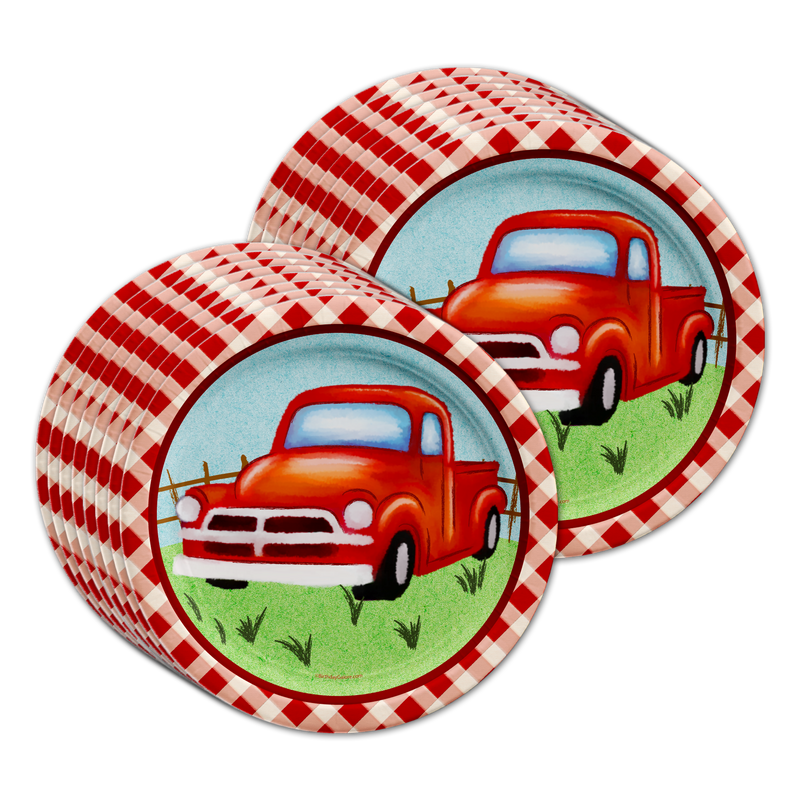 Red Vintage Pickup Truck Birthday Party Tableware Kit For 16 Guests