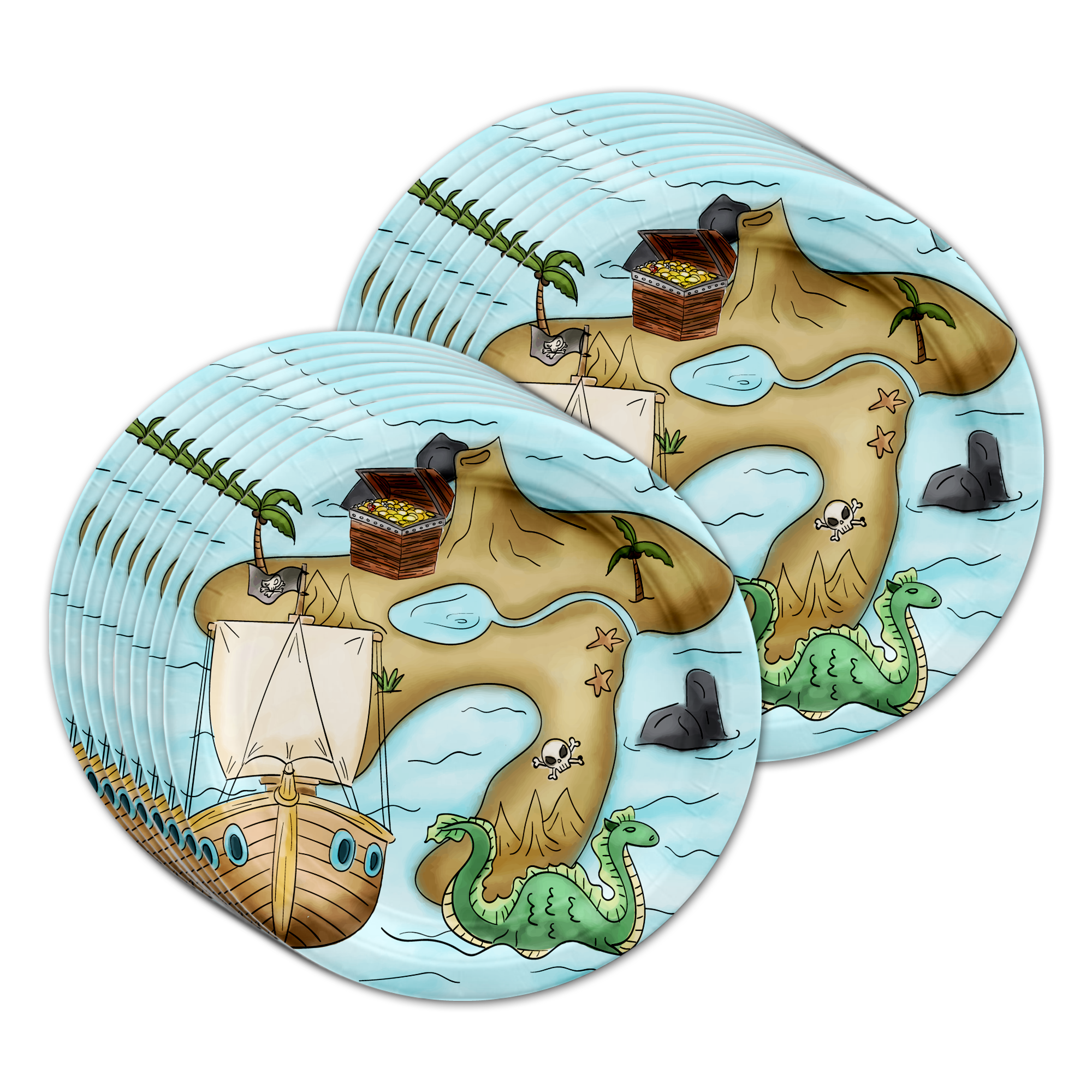 Pirate Treasure Map Birthday Party Tableware Kit For 16 Guests - BirthdayGalore.com