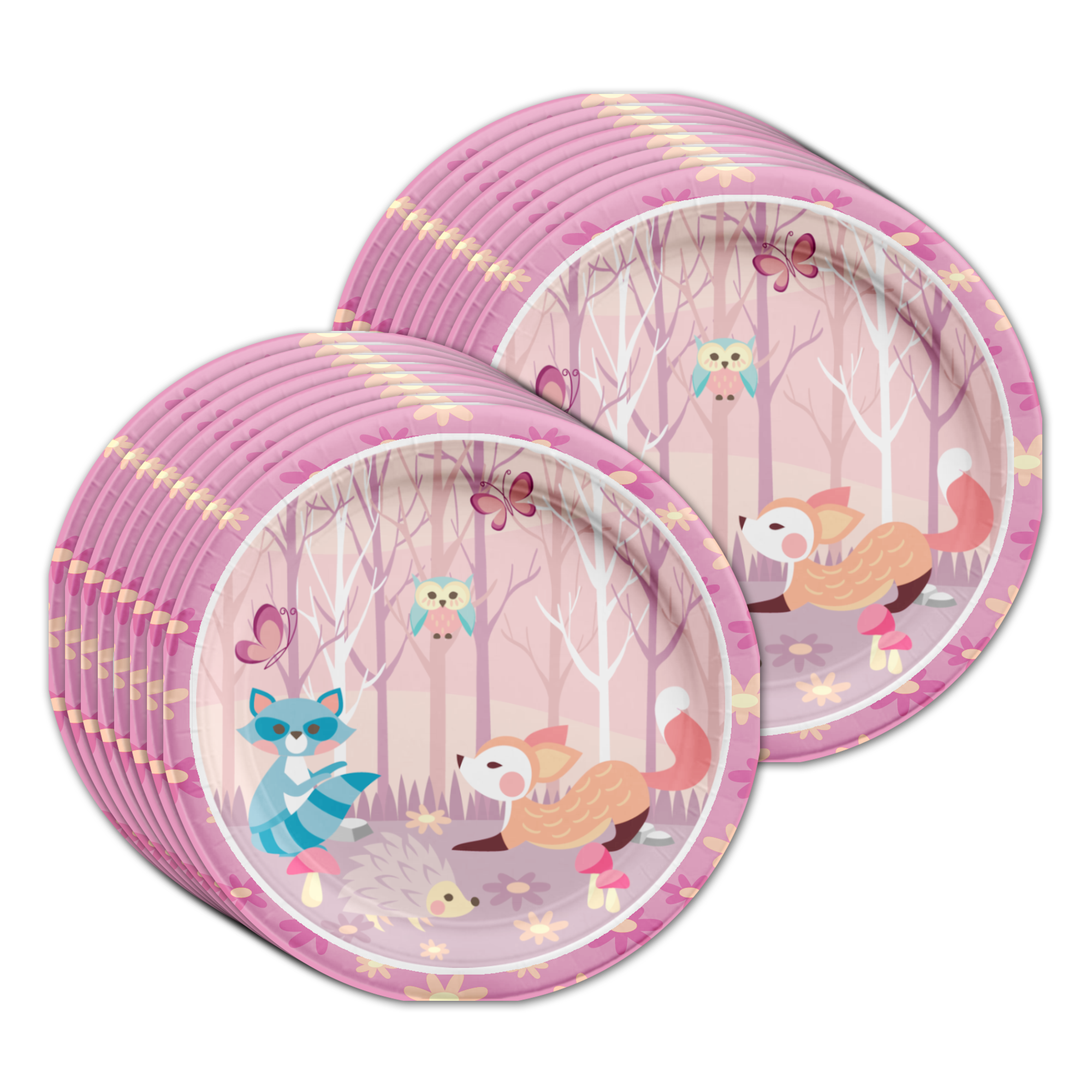 Girl Woodland Animals Birthday Party Tableware Kit For 16 Guests - BirthdayGalore.com