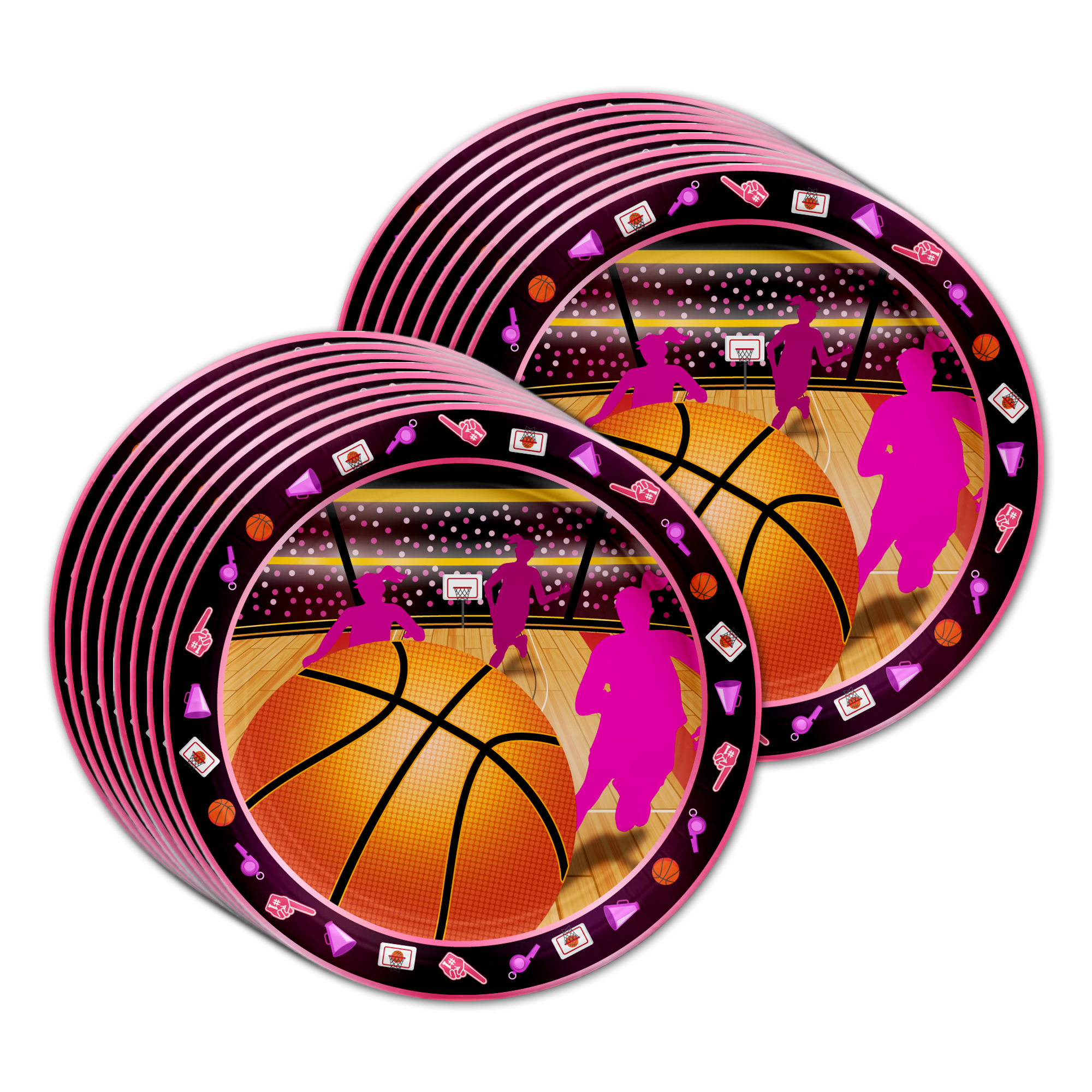 Pink Girl Basketball Birthday Party Tableware Kit For 16 Guests - BirthdayGalore.com