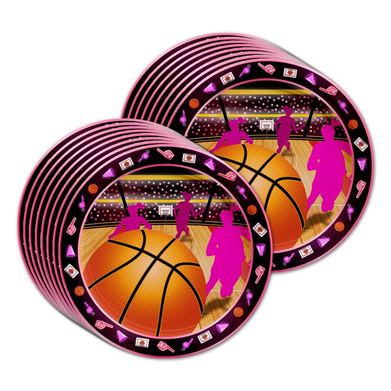 Pink Girl Basketball Birthday Party Tableware Kit For 16 Guests - BirthdayGalore.com