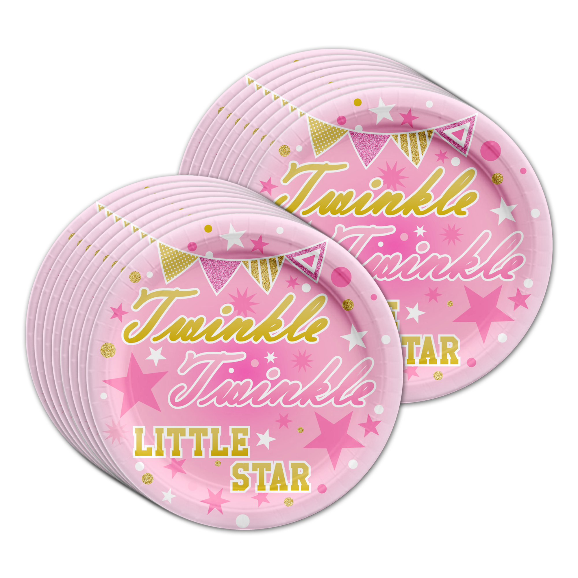 Pink Girl Twinkle Little Star Birthday Party Tableware Kit For 16 Guests - BirthdayGalore.com