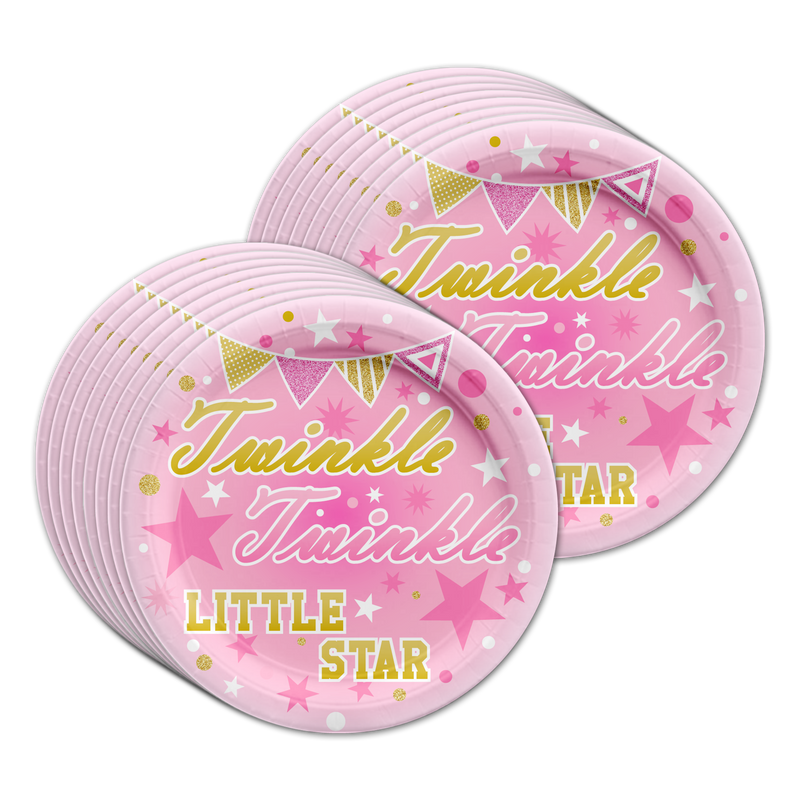 Pink Girl Twinkle Little Star Birthday Party Tableware Kit For 16 Guests - BirthdayGalore.com