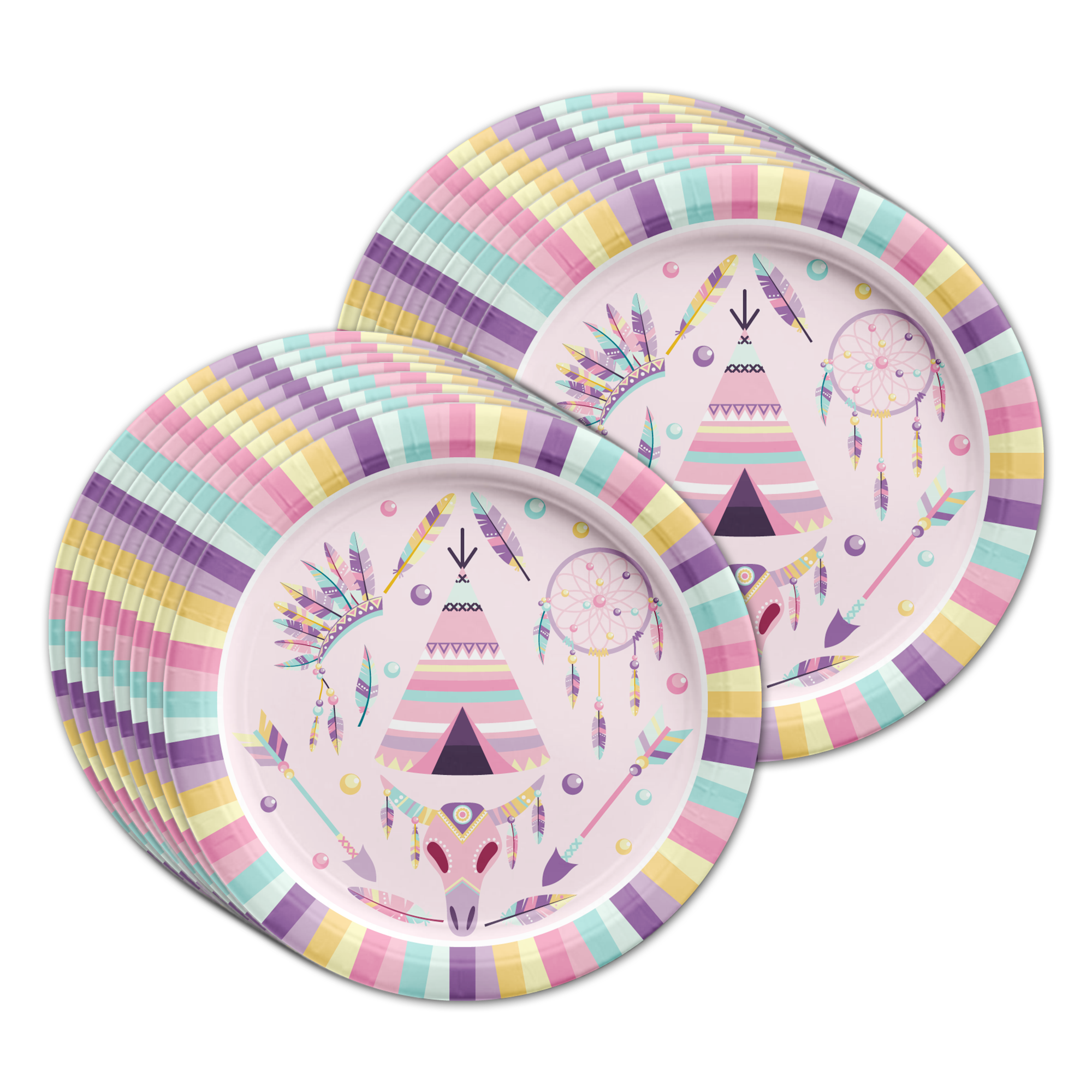 Tribal Boho Pink Birthday Party Tableware Kit For 16 Guests - BirthdayGalore.com
