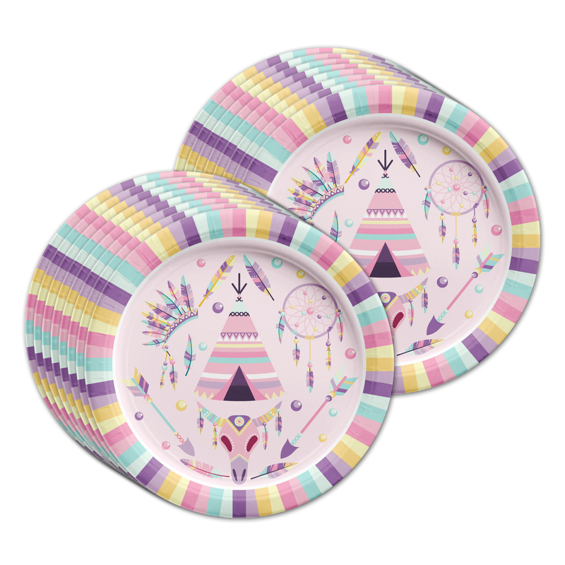 Tribal Boho Pink Birthday Party Tableware Kit For 16 Guests - BirthdayGalore.com