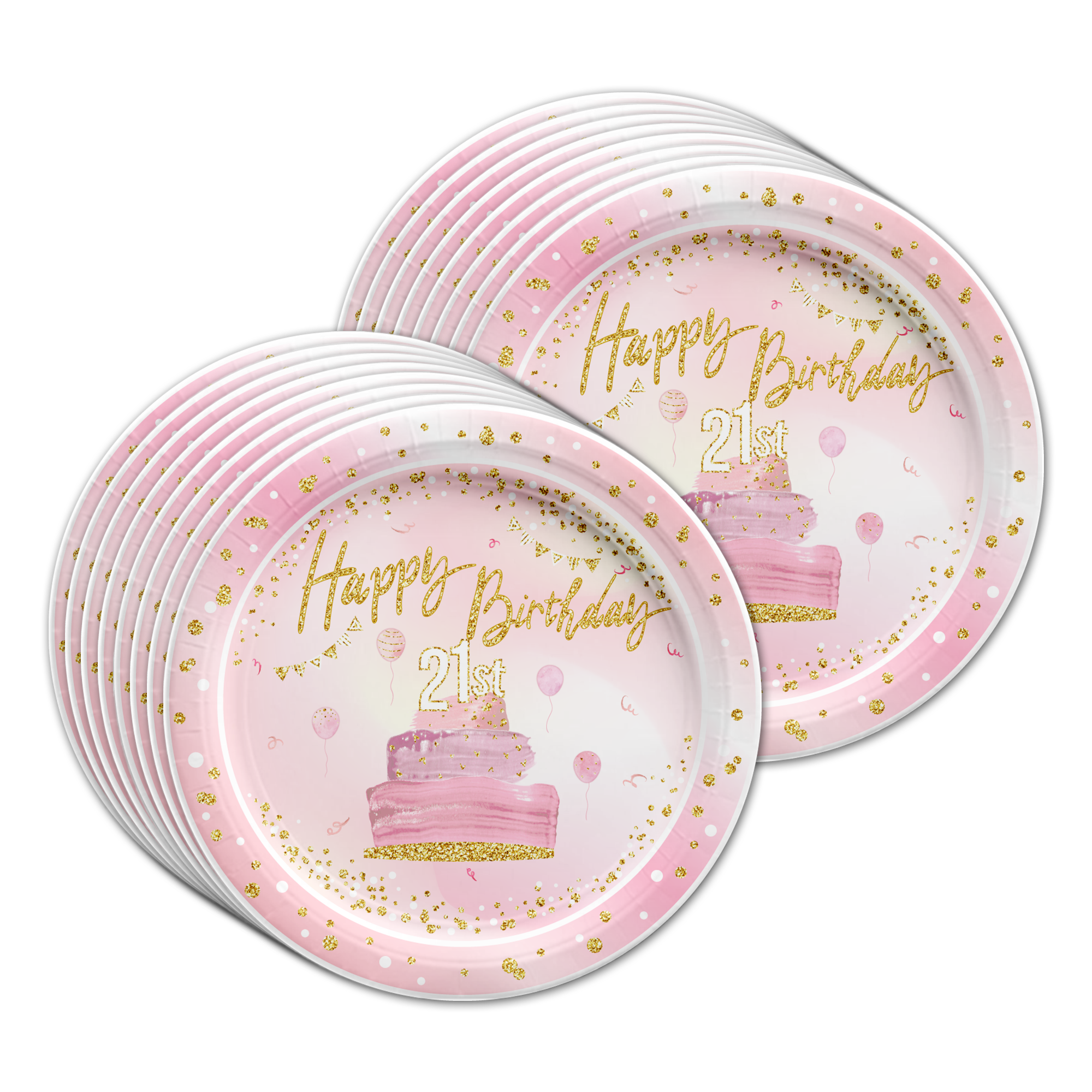 21st Birthday Pink & Gold Party Tableware Kit For 16 Guests - BirthdayGalore.com