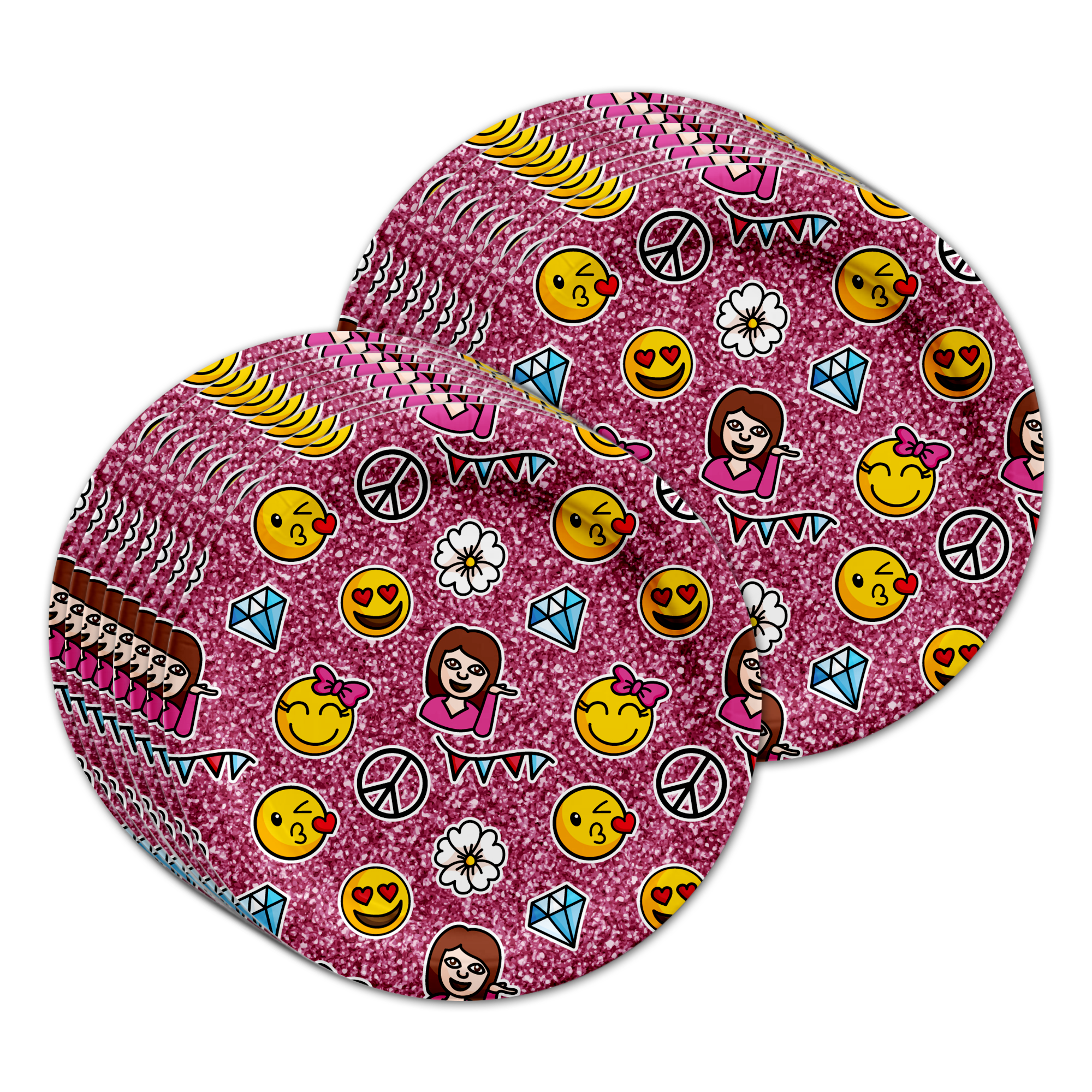 Girl Pink Glitter Emoji Birthday Party Tableware Kit For 16 Guests - BirthdayGalore.com