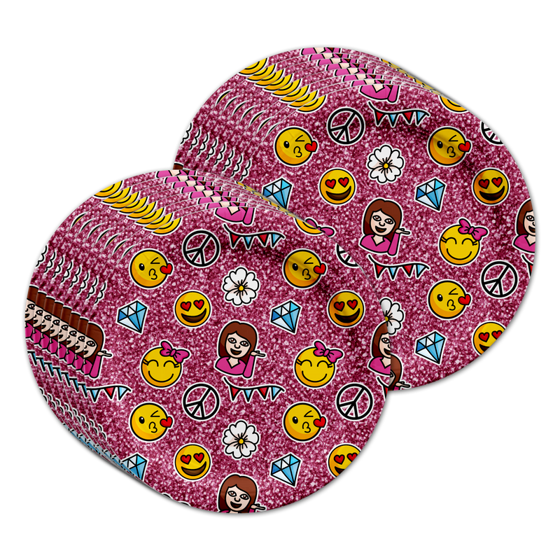 Girl Pink Glitter Emoji Birthday Party Tableware Kit For 16 Guests - BirthdayGalore.com