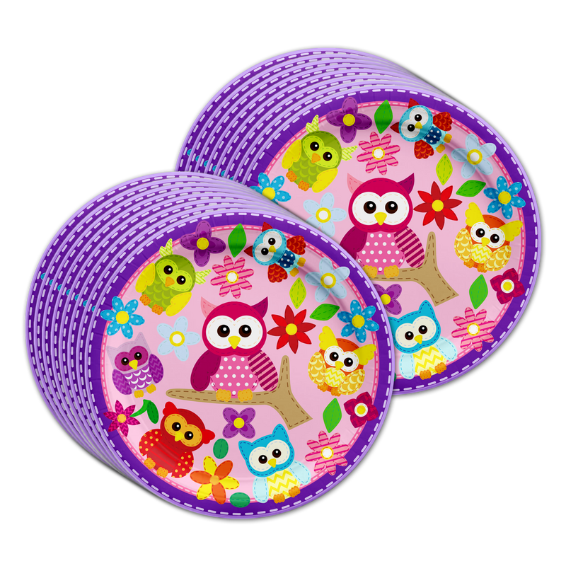 Patchwork Owl Birthday Party Tableware Kit For 16 Guests - BirthdayGalore.com
