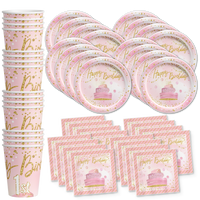 1st Birthday Pink & Gold Party Tableware Kit For 16 Guests - BirthdayGalore.com