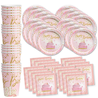 21st Birthday Pink & Gold Party Tableware Kit For 16 Guests - BirthdayGalore.com