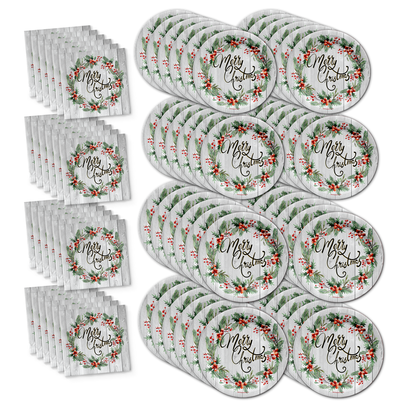 Merry Christmas Holiday Party Tableware Kit For 24 Guests