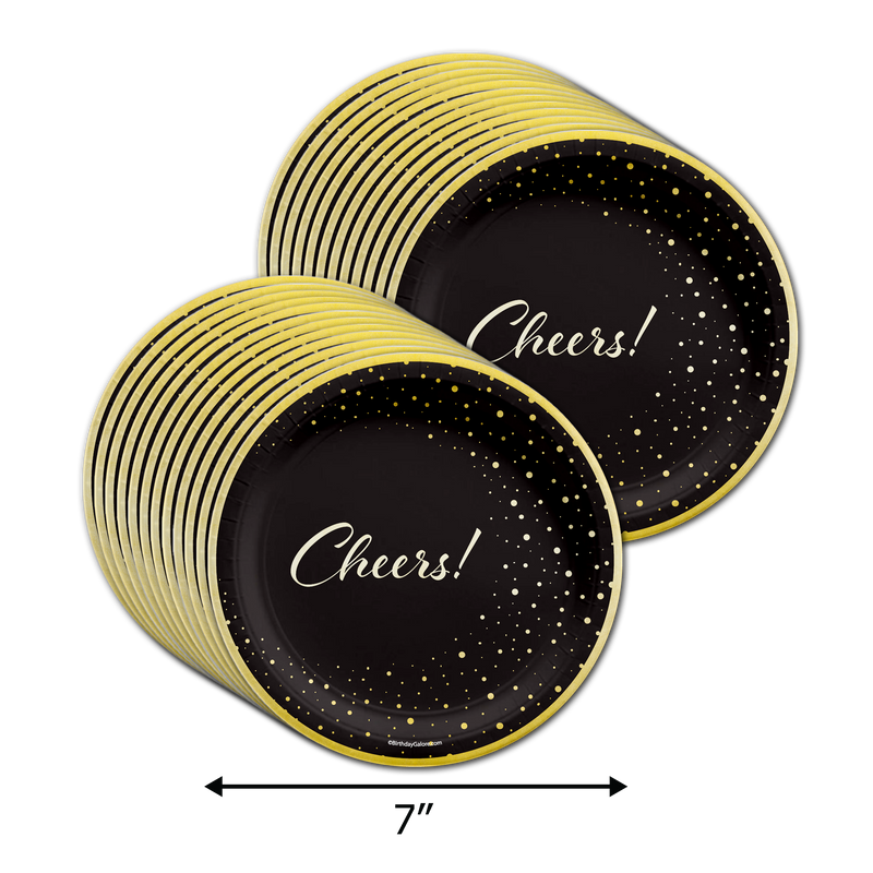 Black and Gold Cheers Tableware Kit For 24 Guests