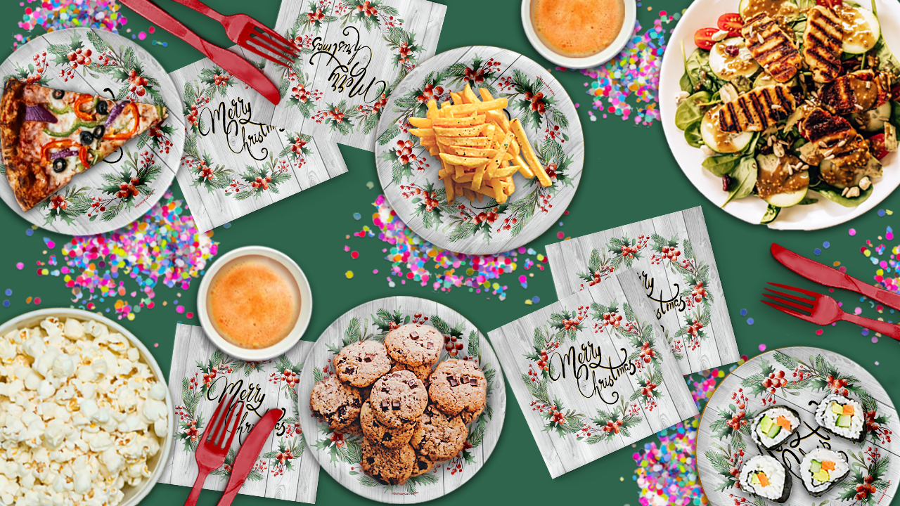 Merry Christmas Holiday Party Tableware Kit For 24 Guests