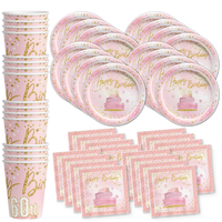 60th Birthday Pink & Gold Party Tableware Kit For 16 Guests - BirthdayGalore.com