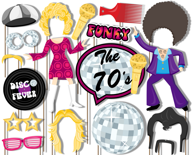 70's Disco Fever Decade Photo Booth Props 20pcs Assembled - BirthdayGalore.com
