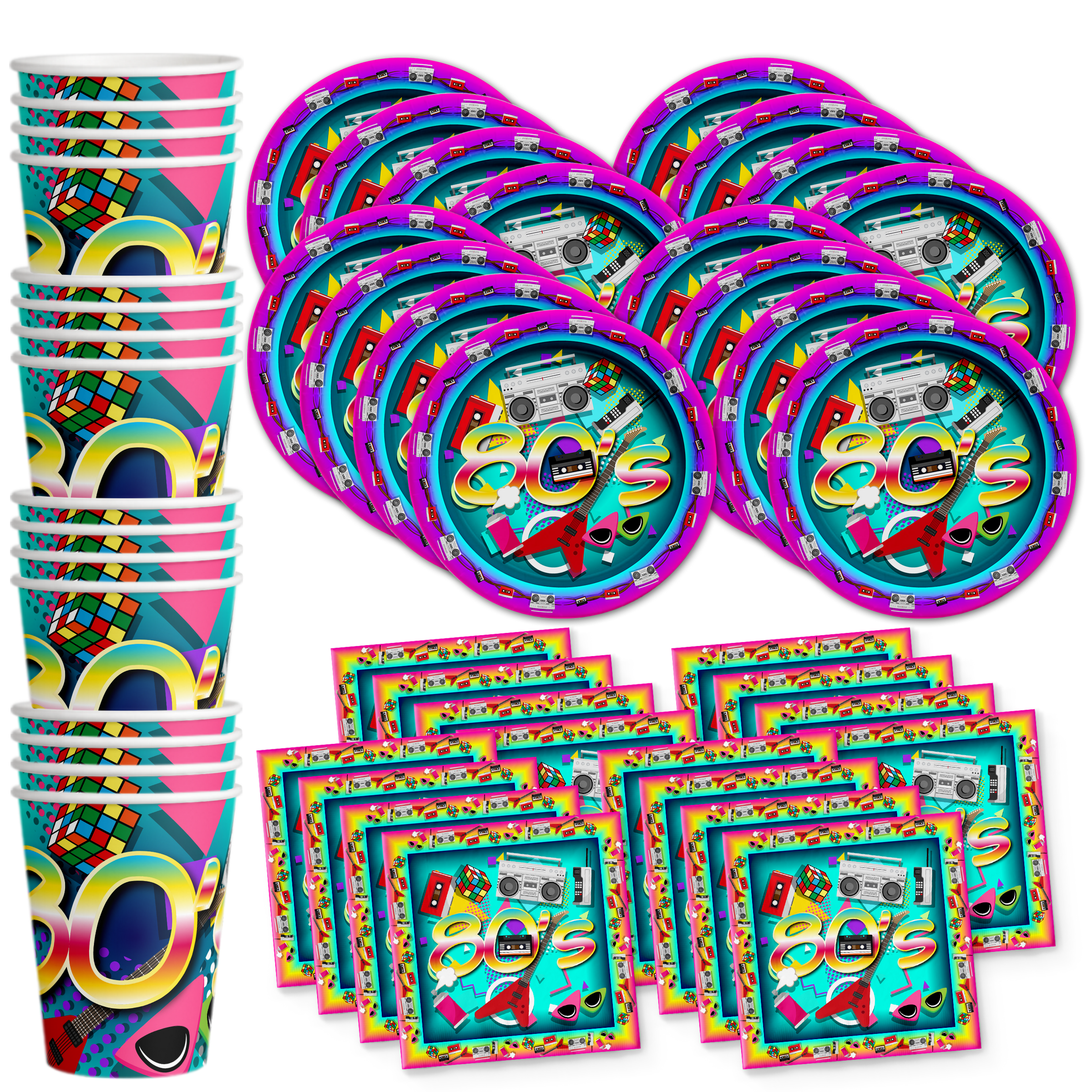 80's Party Tableware Kit For 16 Guests - BirthdayGalore.com