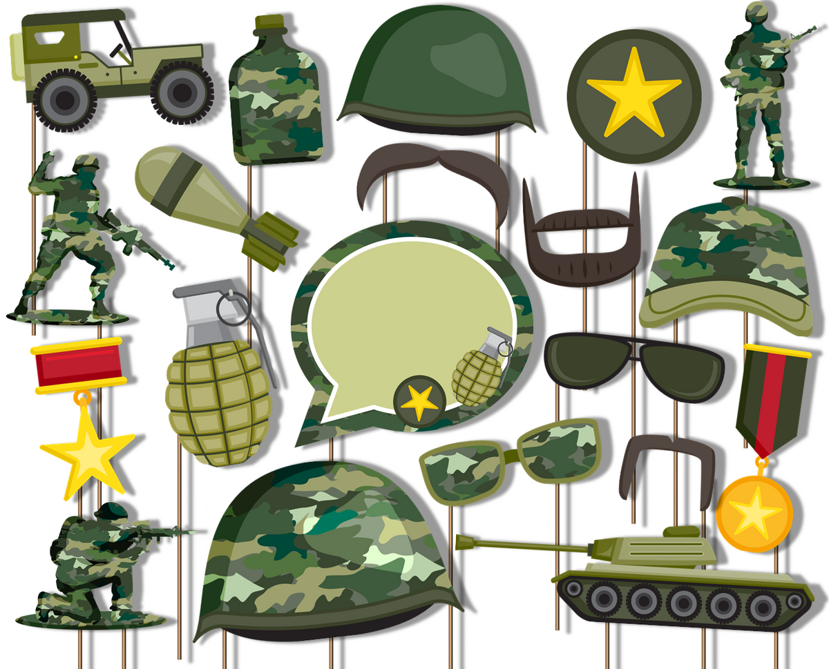 Classic Camo Photo Booth Props 20pcs Assembled - BirthdayGalore.com