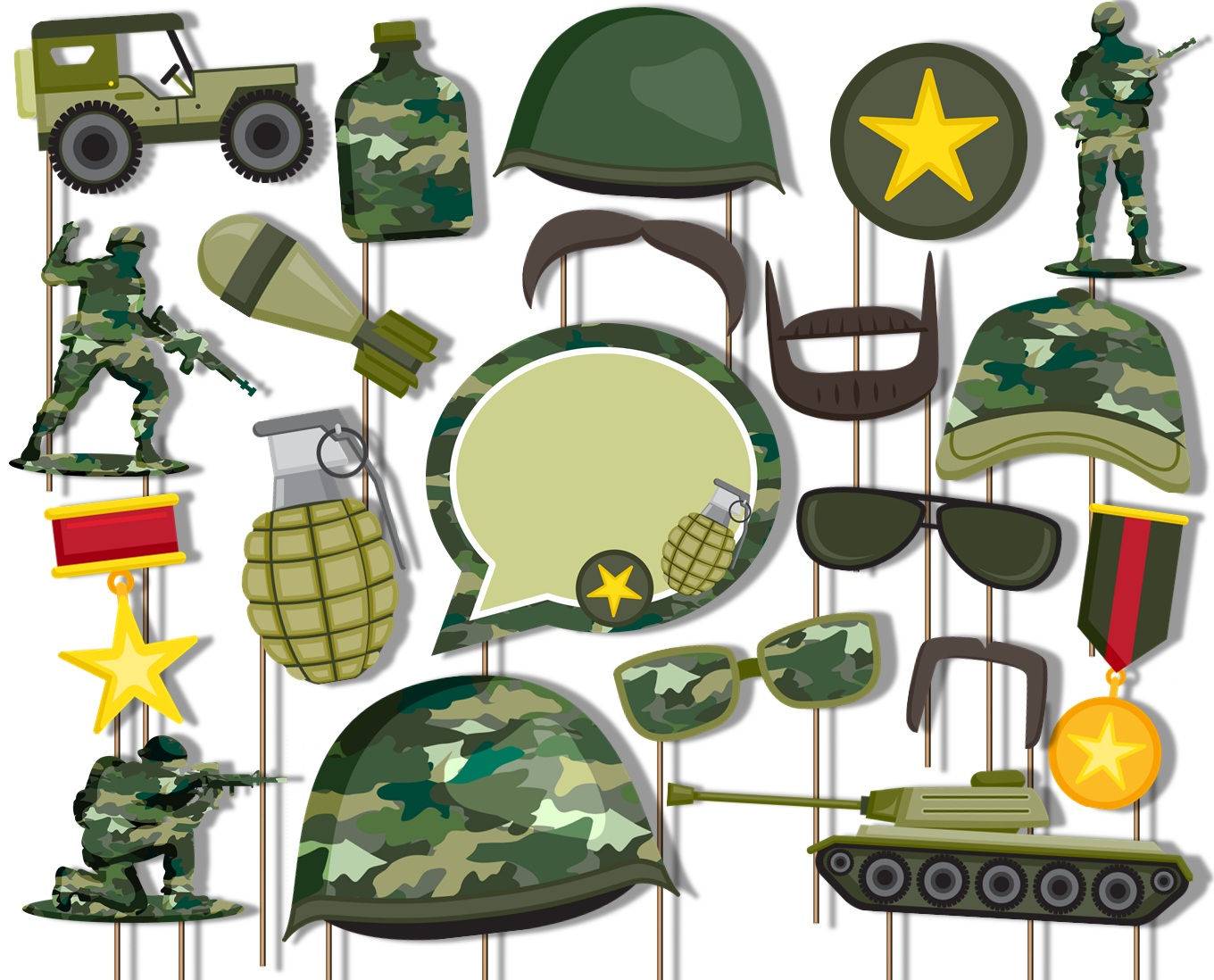 Classic Camo Photo Booth Props 20pcs Assembled - BirthdayGalore.com