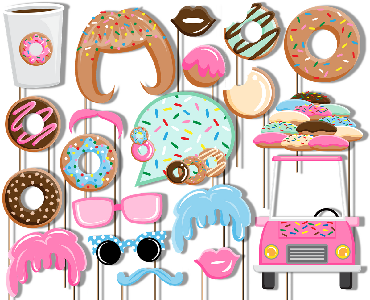 Donut Shoppe Photo Booth Props 20pcs Assembled - BirthdayGalore.com