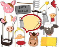 Farm Animals Barnyard Photo Booth Props 20pcs Assembled - BirthdayGalore.com