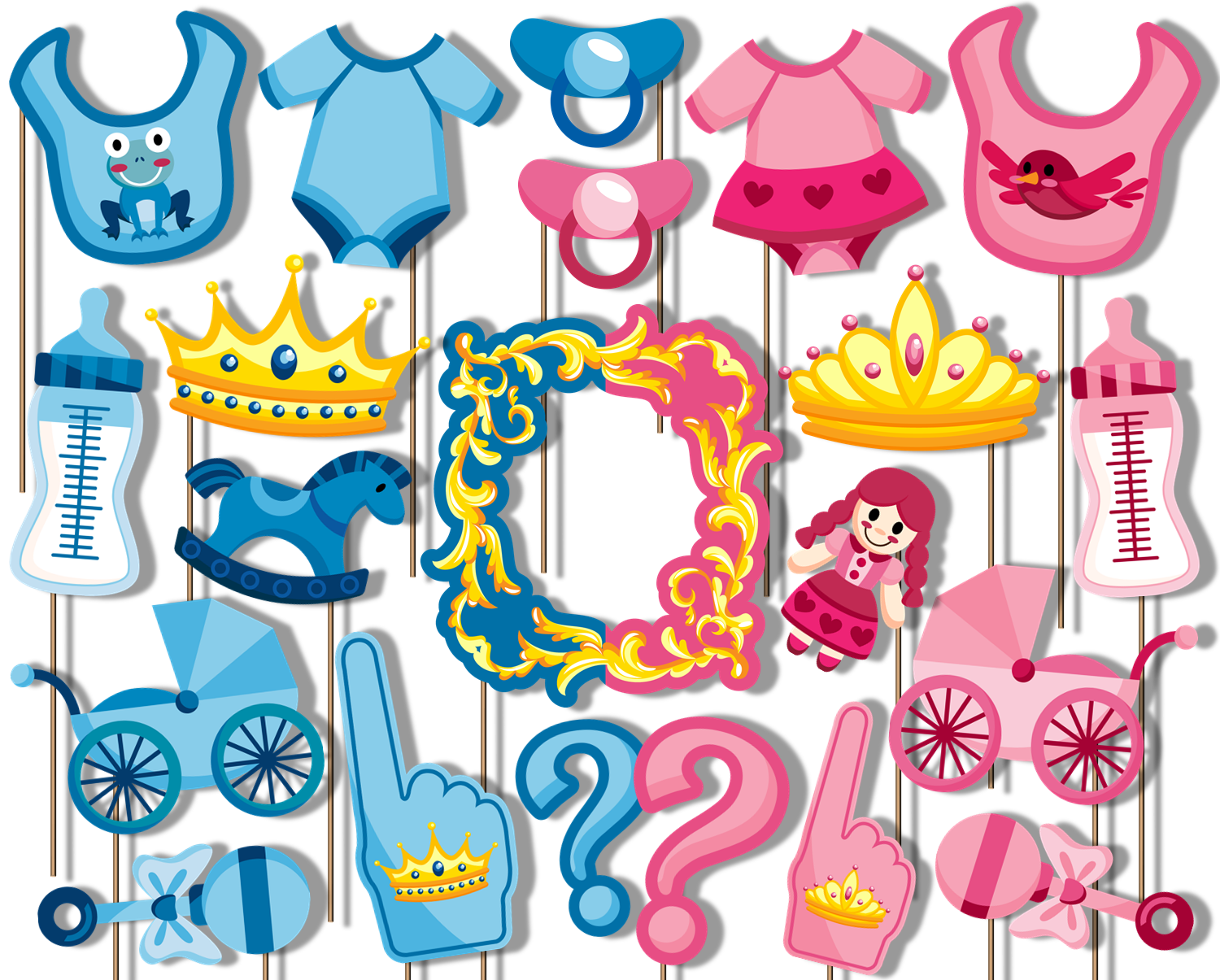 Prince or Princess Gender Reveal Photo Booth Props 20pcs Assembled - BirthdayGalore.com