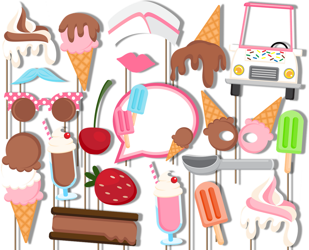 Ice Cream Shoppe Photo Booth Props 20pcs Assembled