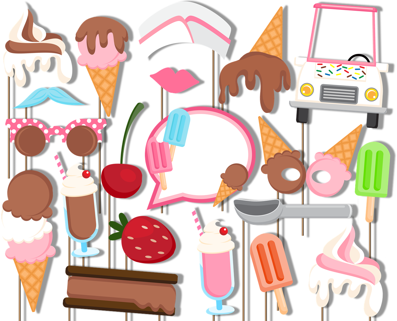 Ice Cream Shoppe Photo Booth Props 20pcs Assembled - BirthdayGalore.com