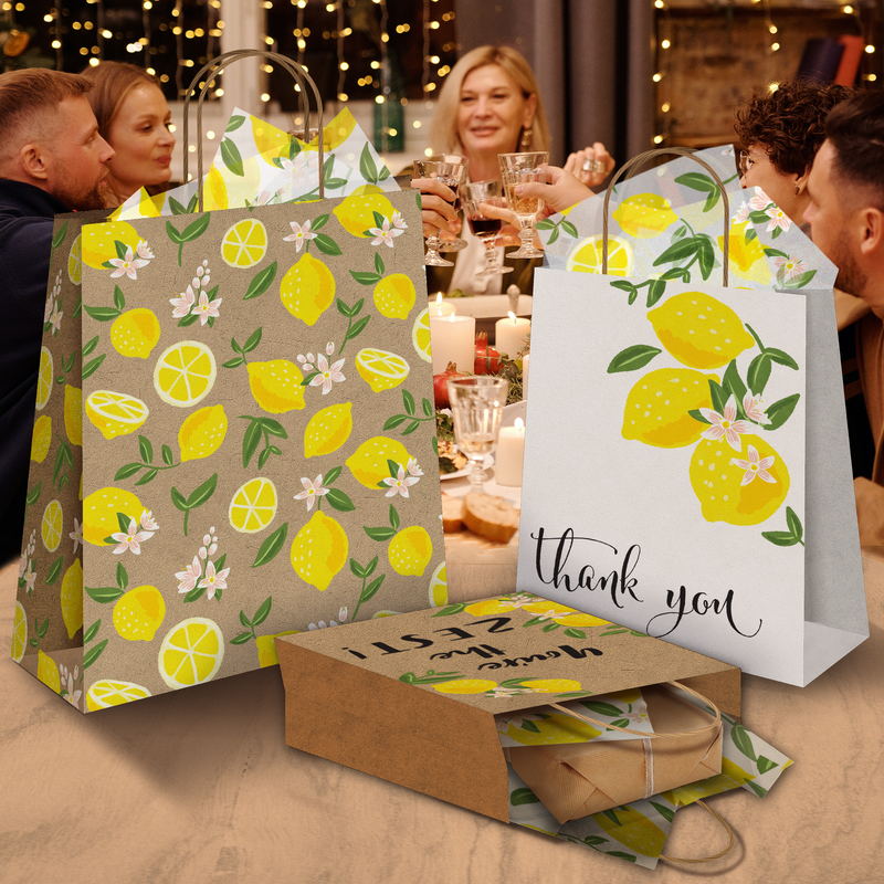 Lemons Kraft Gift Bags Mixed Size Set