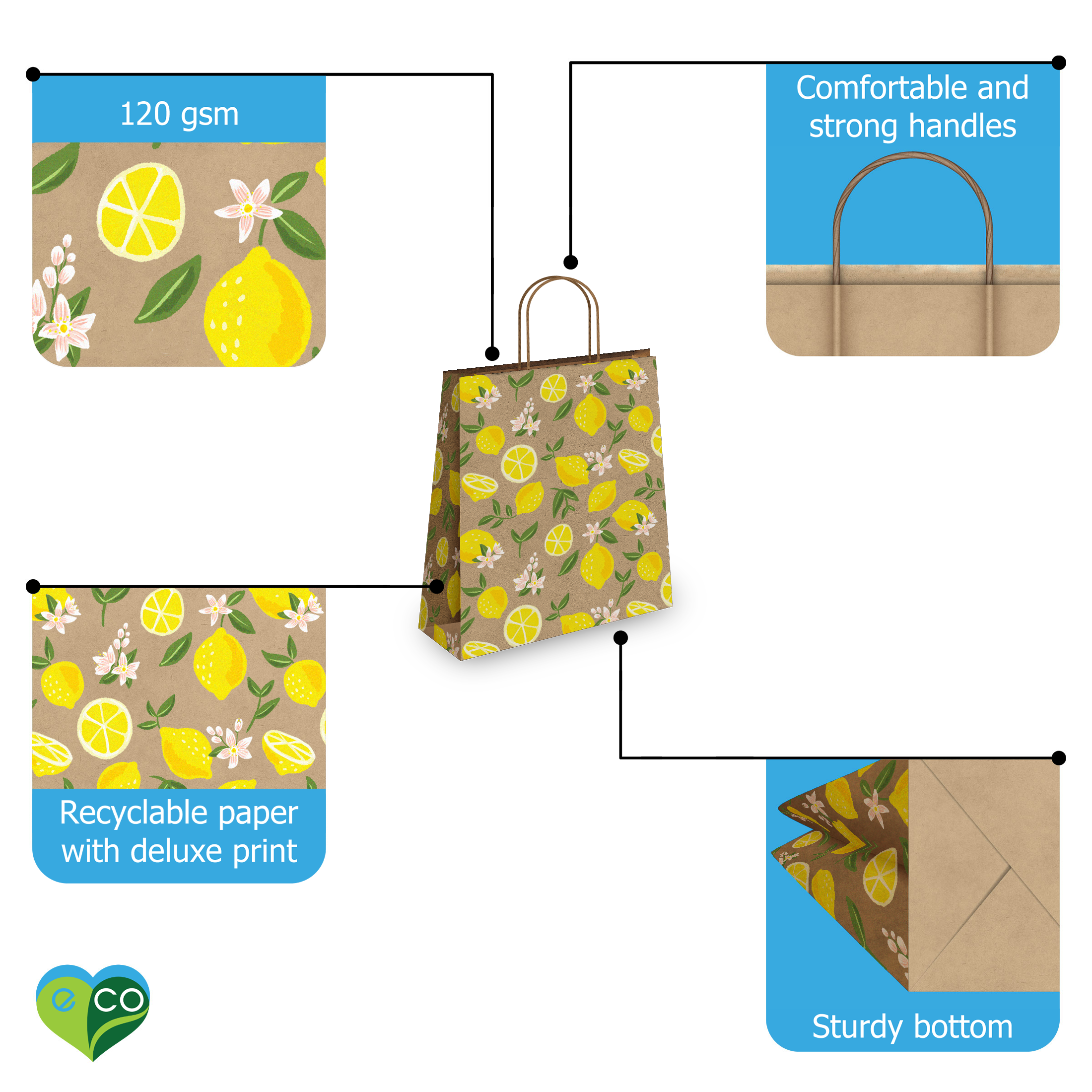 Lemons Kraft Gift Bags Mixed Size Set