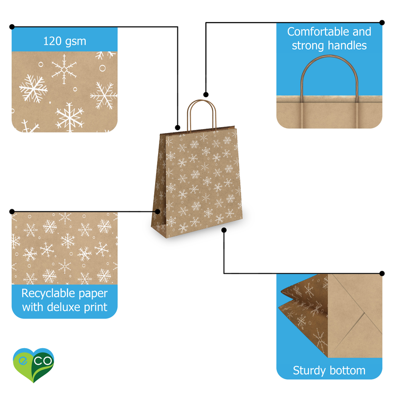 Snowflakes Kraft Gift Bags Mixed Size Set