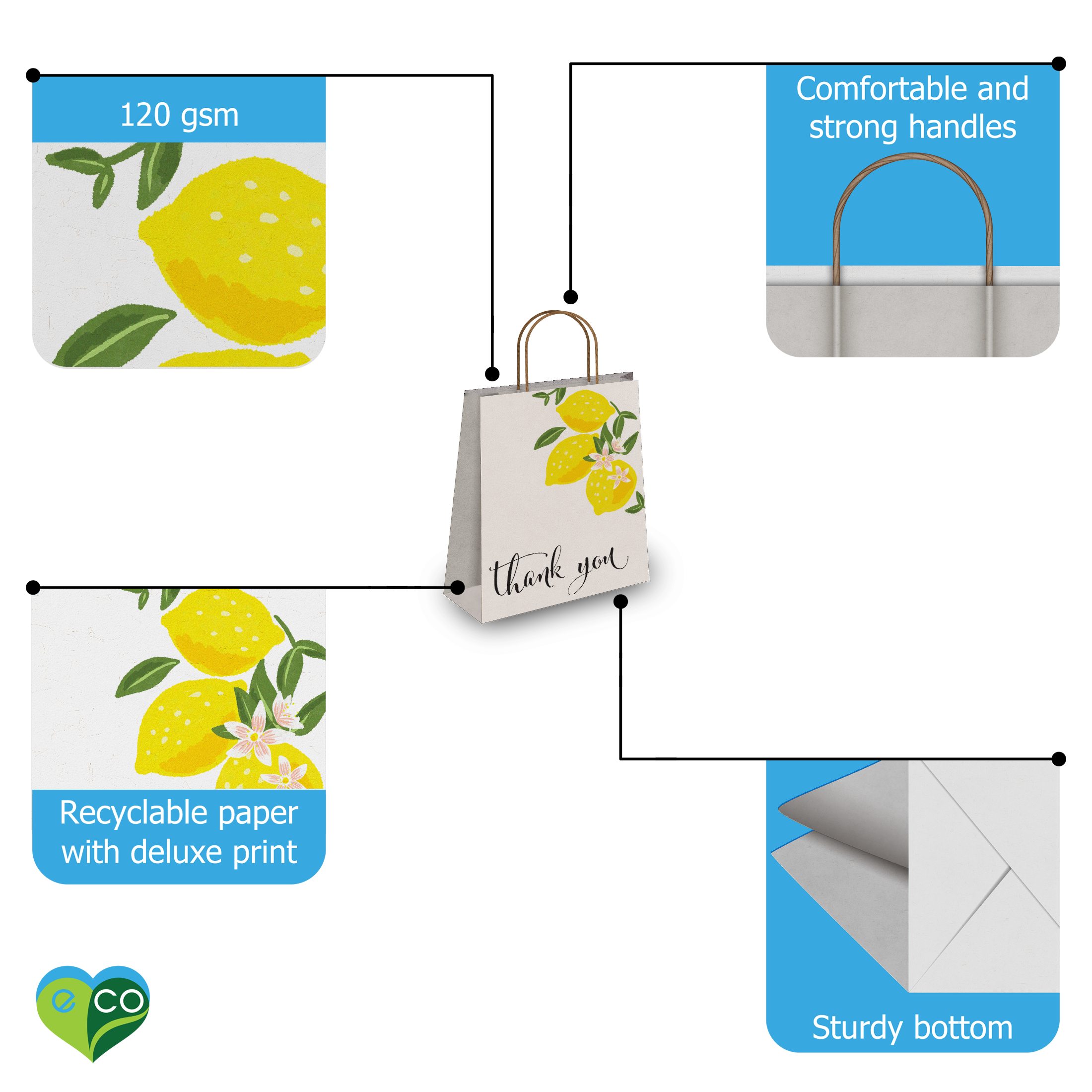 Lemons Kraft Gift Bags Mixed Size Set