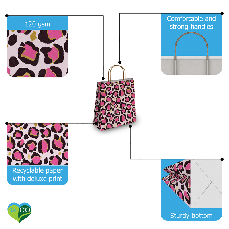 Leopard Prints Kraft Gift Bags (10.5x8x4.5 inches)