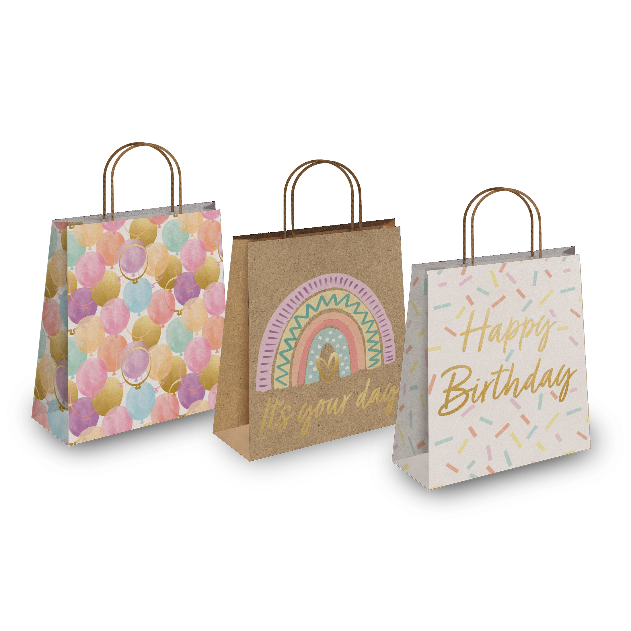 Birthday Kraft Gift Bags (10.5x8x4.5 inches)