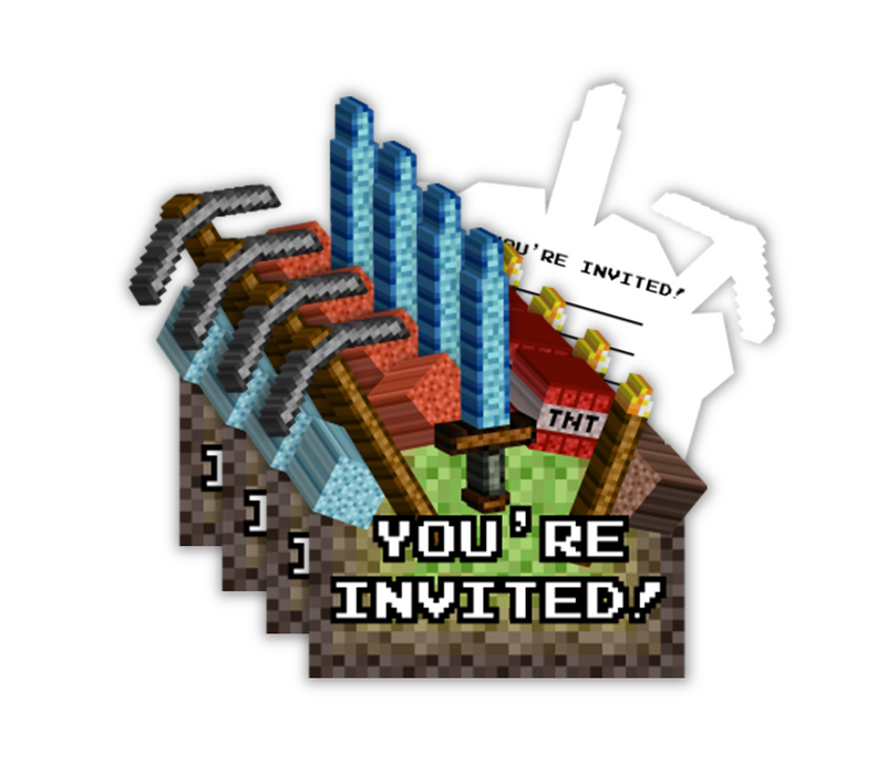 Pixel Mining Birthday Party Invitations (20) - BirthdayGalore.com