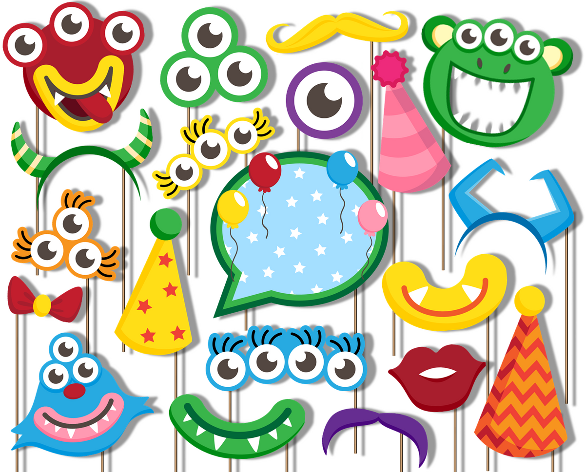 Mighty Monster Photo Booth Props 20pcs Assembled - BirthdayGalore.com