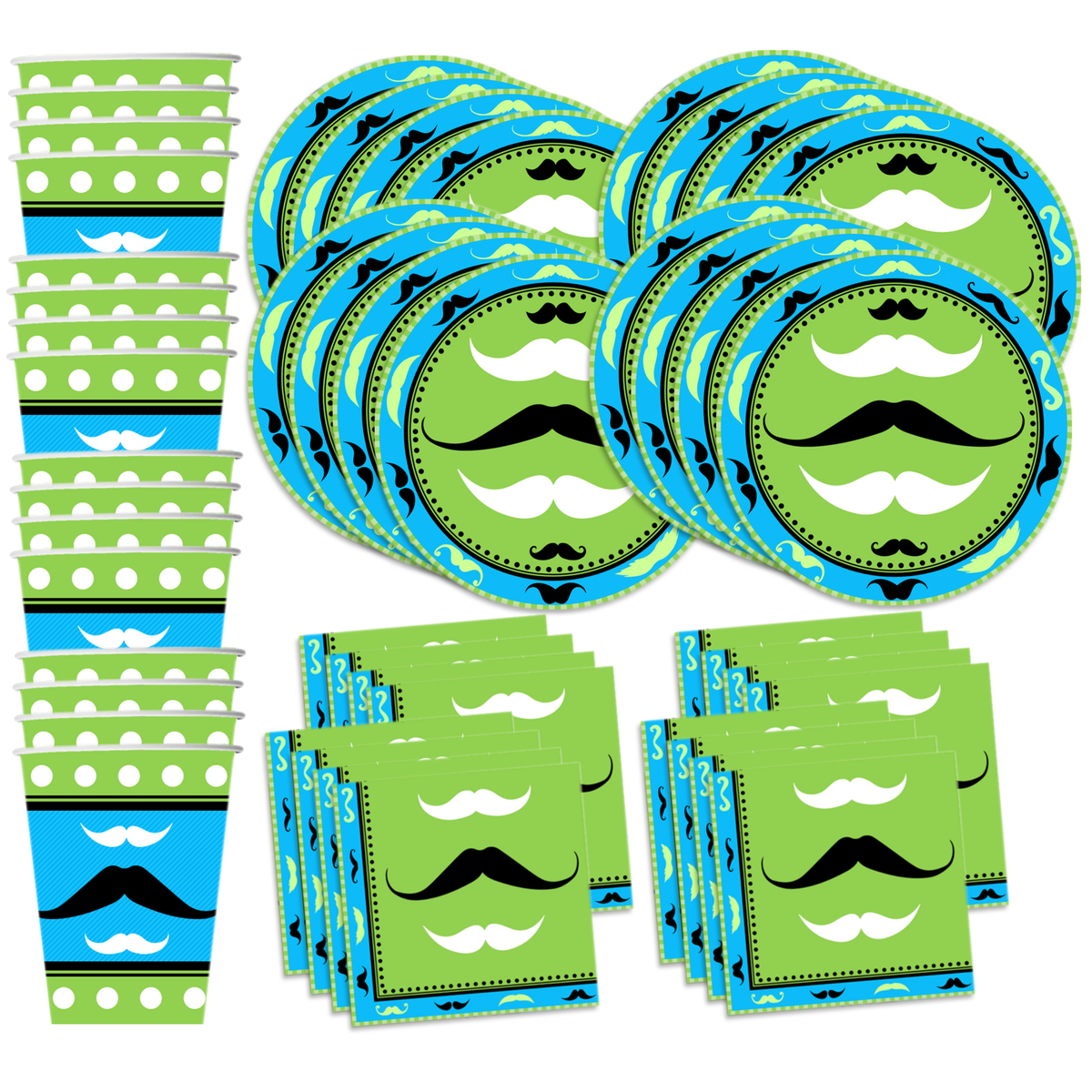 Mustache Birthday Party Tableware Kit For 16 Guests - BirthdayGalore.com