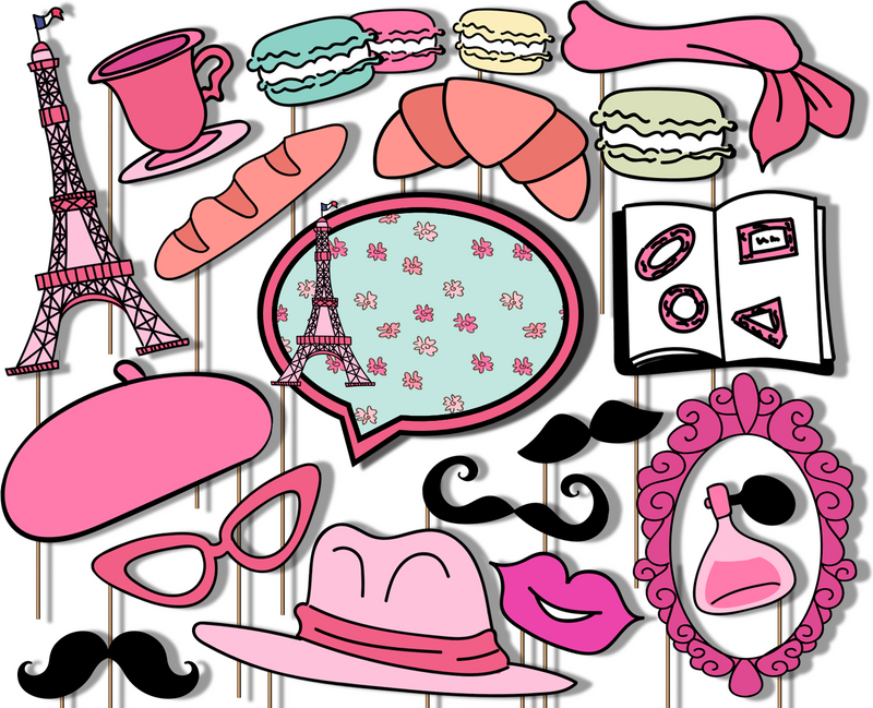 Paris Photo Booth Props 20pcs Assembled - BirthdayGalore.com