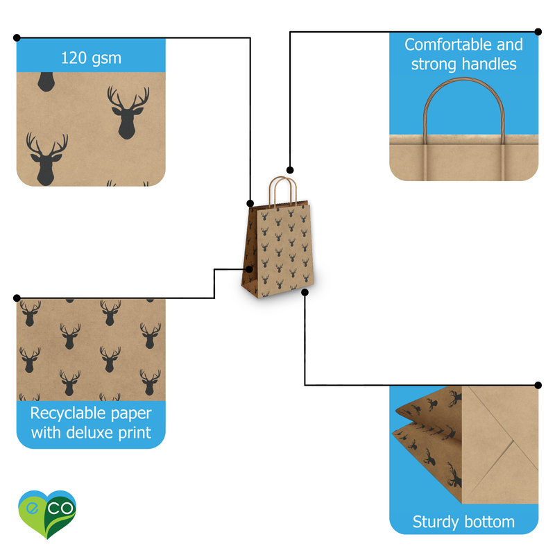 Deer Head Kraft Gift Bags Mixed Size Set