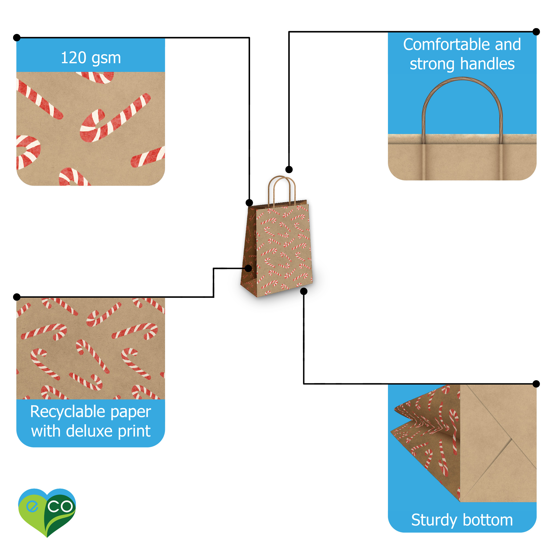 Snowflakes Kraft Gift Bags Mixed Size Set