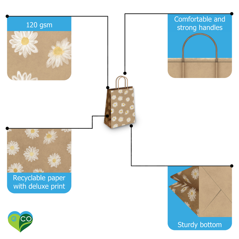 Floral Kraft Gift Bags Mixed Size Set