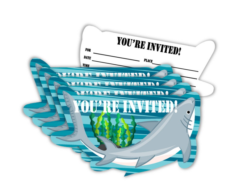 Shark Birthday Party Invitations (20) - BirthdayGalore.com